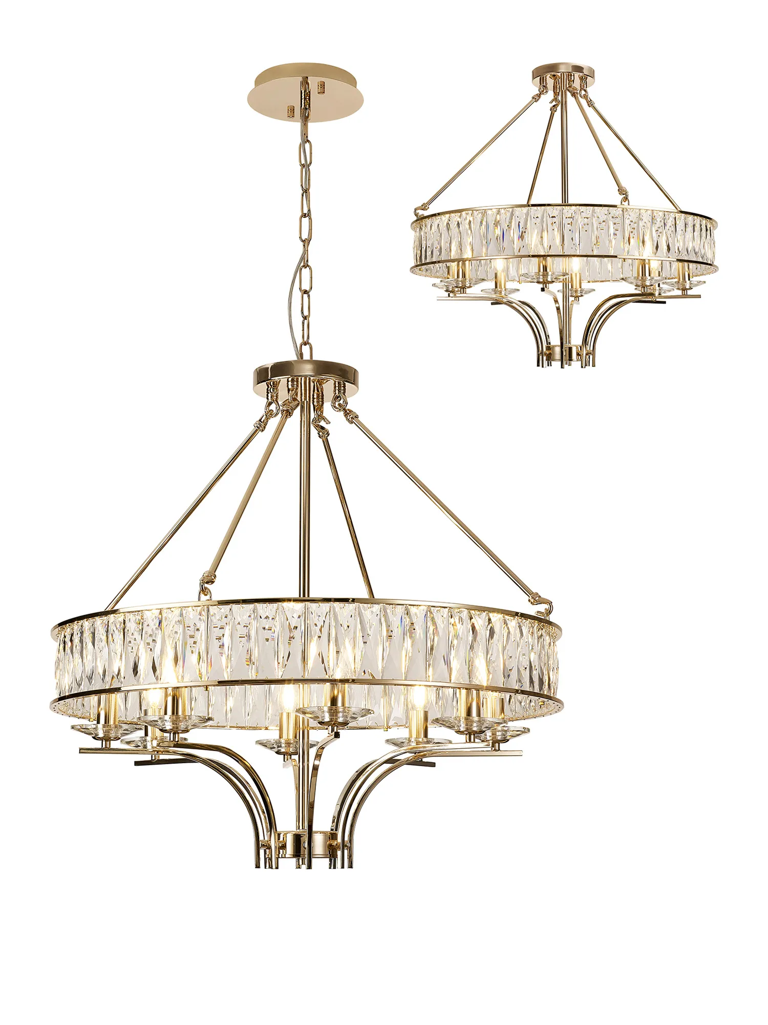 Vivienne Crystal Pendant/Semi Ceiling 8 Light French Gold IL31826  Diyas Vivienne French Gold